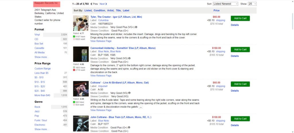 discogs web page view